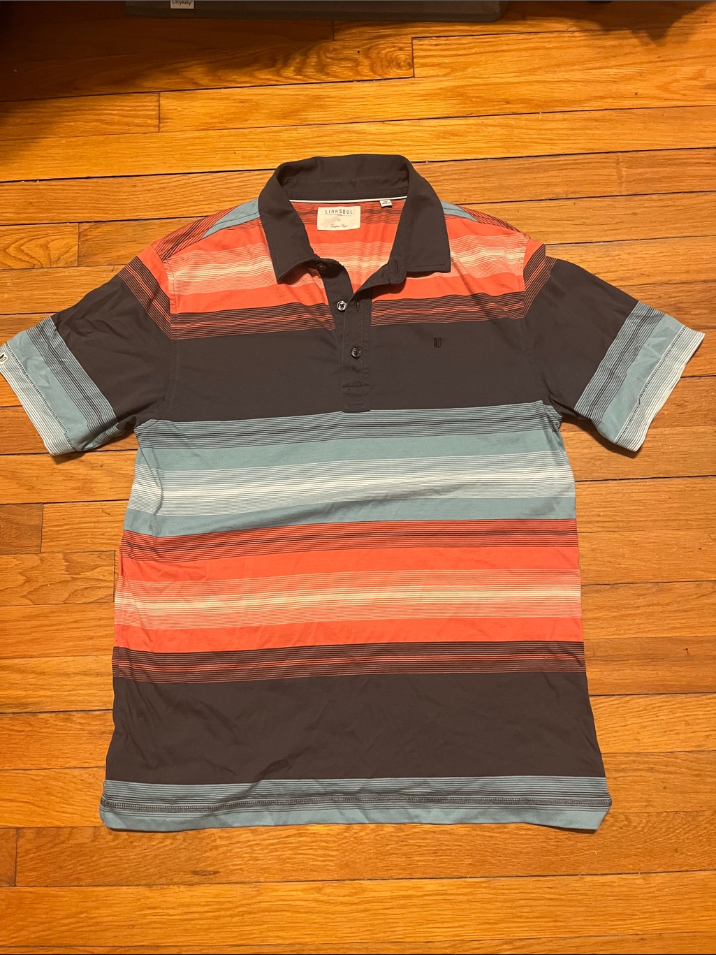 Linksoul Menâs Striped Polo In Coral, Teal & Navy
